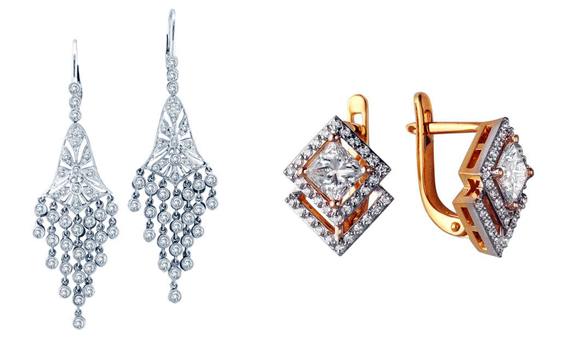 Boucles d'oreilles en or avec diamants, bijoux