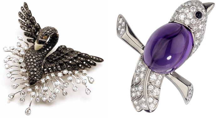 Broche oiseau en or avec diamants