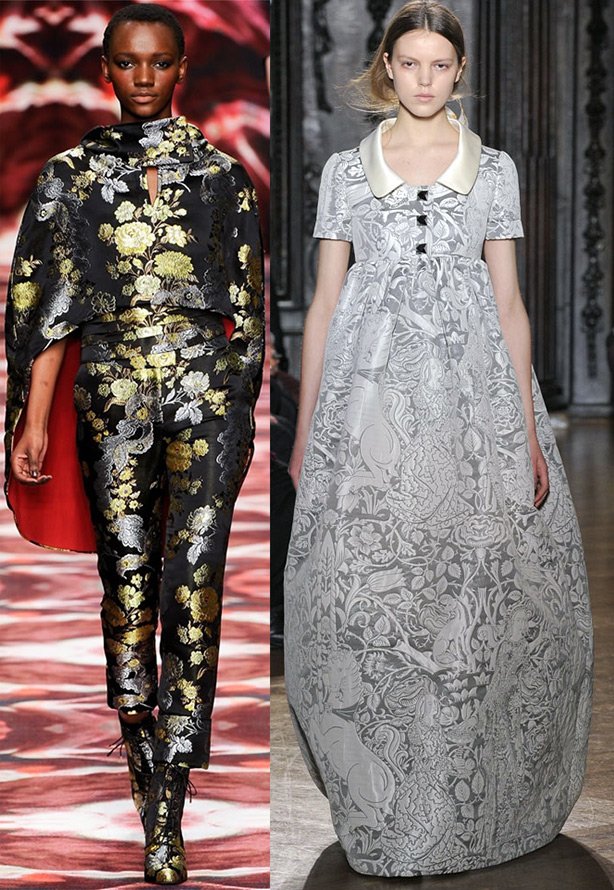 Les modèles montrent des vêtements de brocart