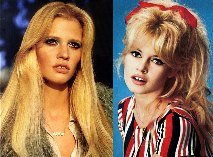 Photo de Lara Stone et Brigitte Bardot