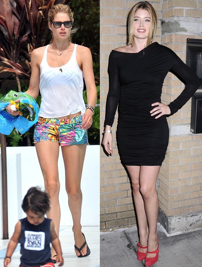 Doutzen Cruz - photo avec un enfant et en robe