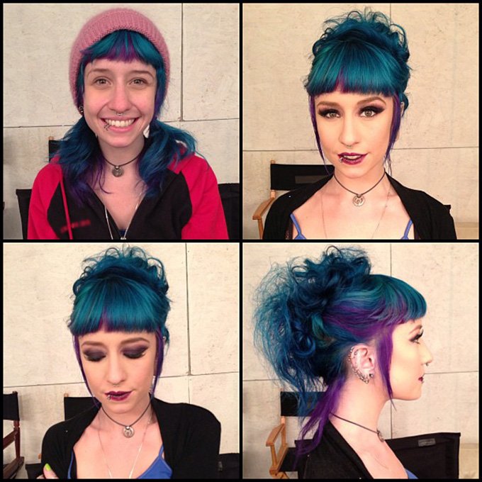 Maquillage, photo avant et après de la fille