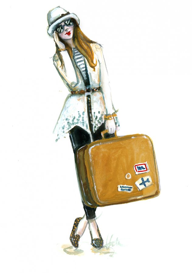 fille de dessin avec valise