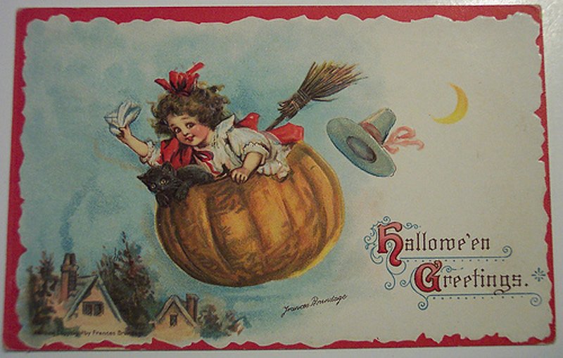 Fille avec un balai - carte postale antique