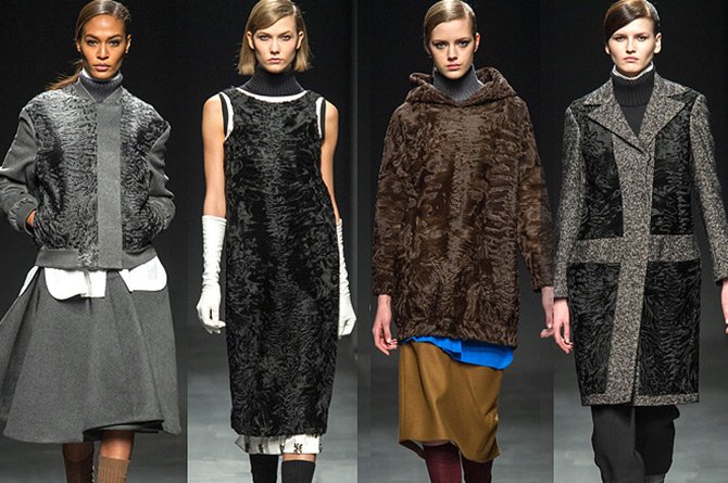 Vêtements à la mode en fourrure d'astrakan et large queue