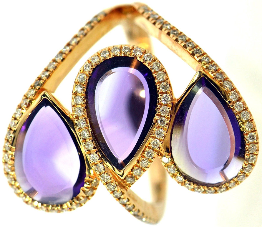 Bague avec pierre d'améthyste naturelle