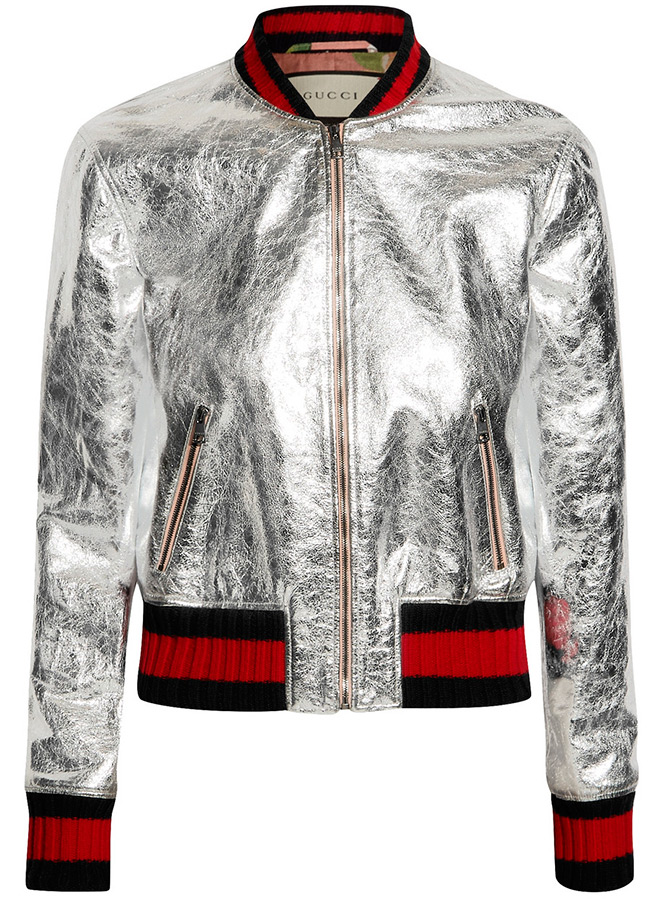 Blouson en cuir argenté Gucci