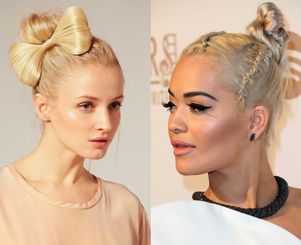 Coiffures du Nouvel An avec des faisceaux et un arc