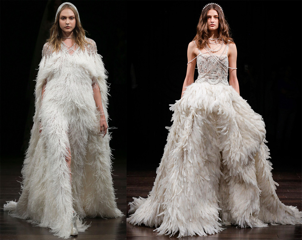 Robe de mariée à plumes