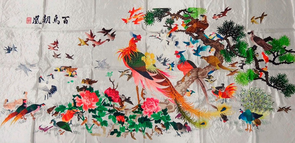 Broderie de soie d'oiseau