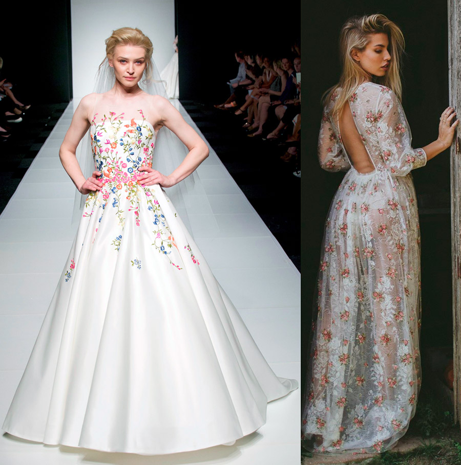 Robe de mariée avec broderies et textes brodés