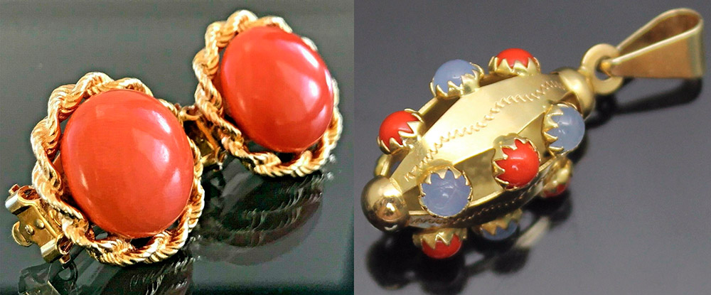 Boucles d'oreilles et pendentif avec corail